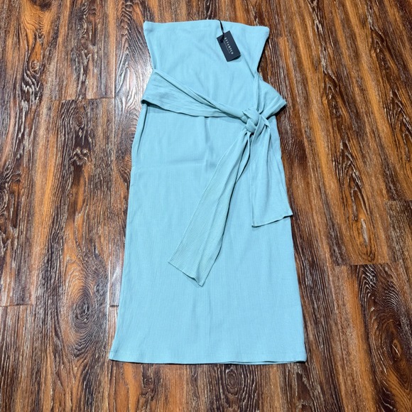 Revamped Dresses & Skirts - NWT Revamped Women's Light Blue Ribbed Strapless Midi Tube Dress Tie Waist Sz L